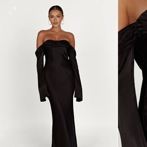 GISELLE Off Shoulder Cowl Neck Maxi Dress - Black